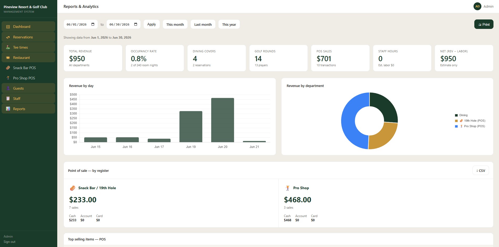 Dashboard interface display